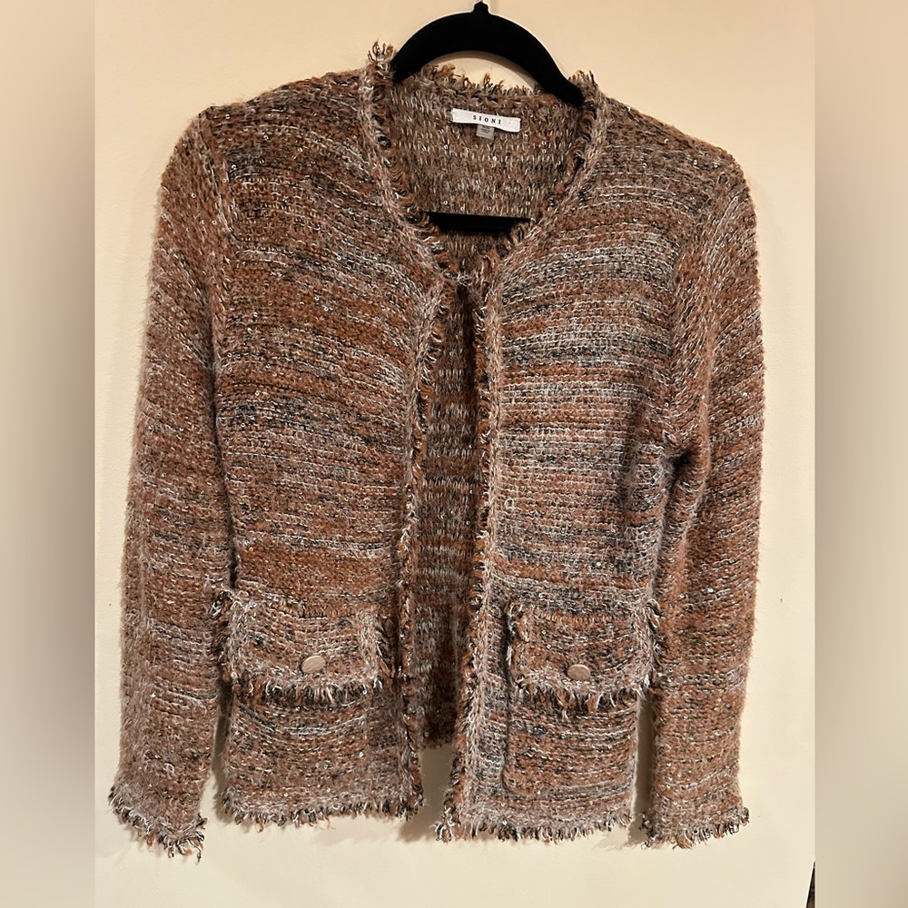 Sioni Brown, cream and black sweater